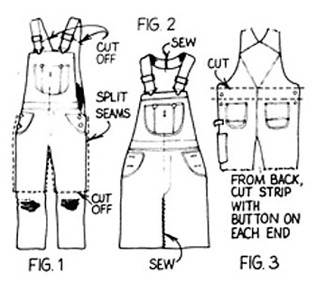 
Follow these diagrams to turn a pair of overalls into a garden apron or shop apron.

